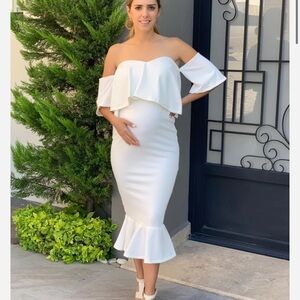 Elegant White Off-Shoulder Maternity Dress
